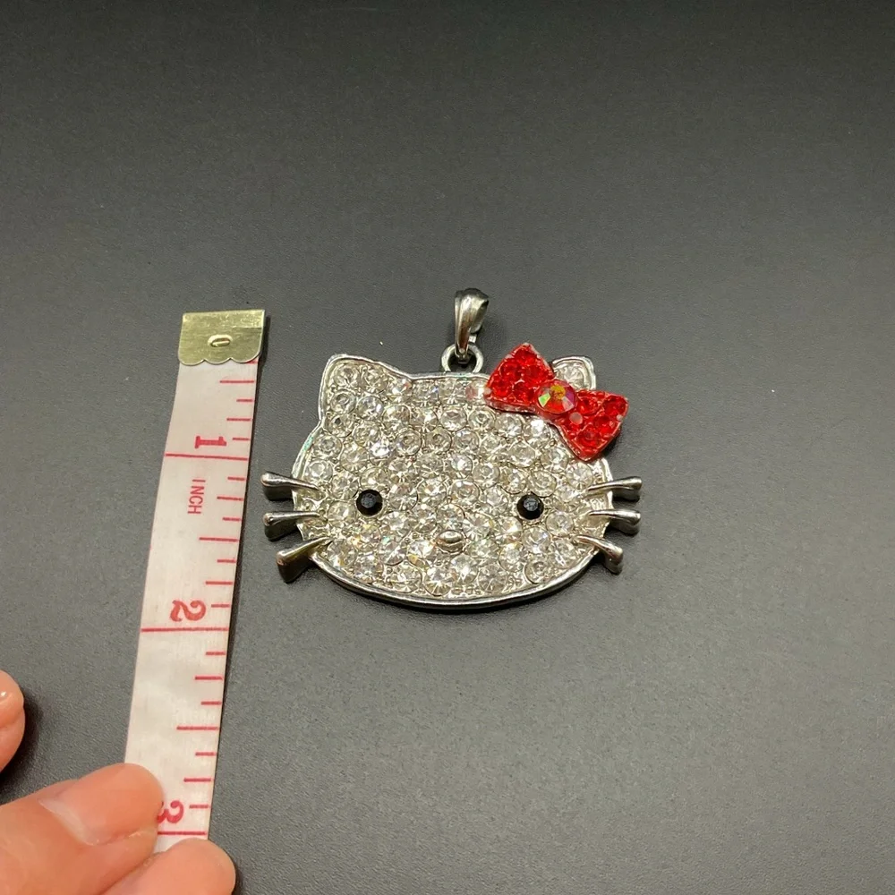 Hello Kitty Necklace Rhinestone and Silver Tone Pendant Cute Sweet Sparkly - Picture 4 of 4